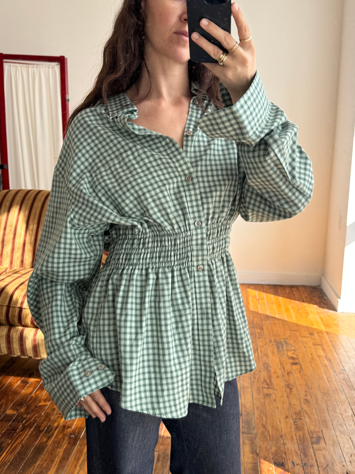 Elodie Top in Green Plaid (M/L)