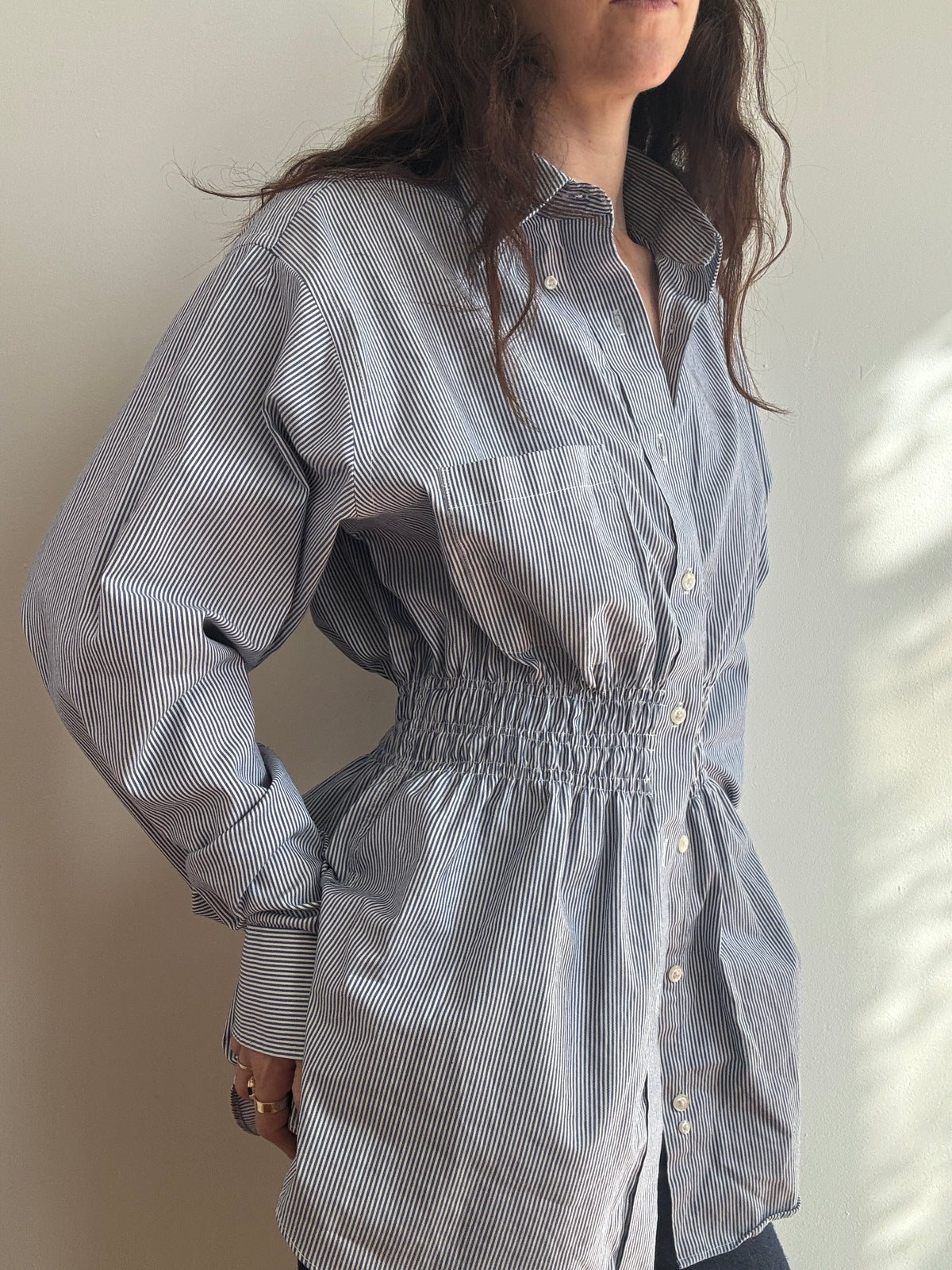Elodie Top in French Blue Stripes (L/XL)