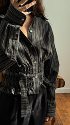 MARIELLE TOP in Gray, Brown & Olive Stripes (M-XL)