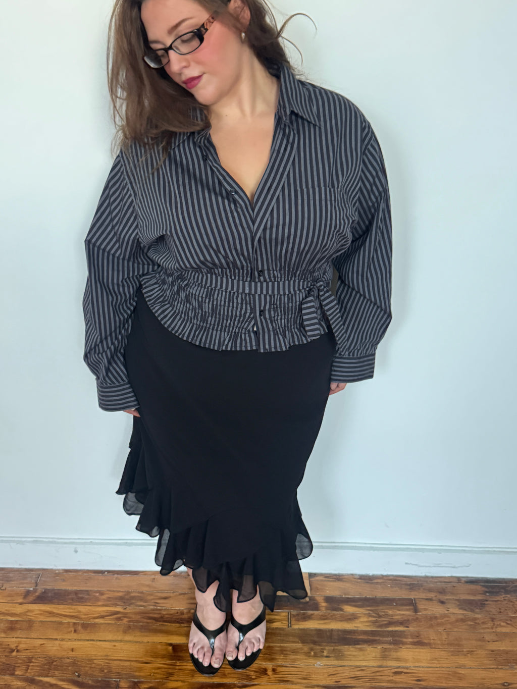 Marielle Top in BLACK & GRAY Stripes (1X-2X)