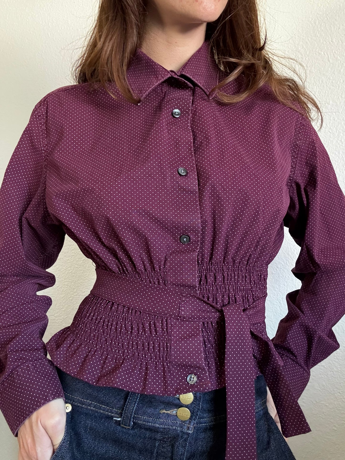 Marielle Top / Burgundy Polka Dots