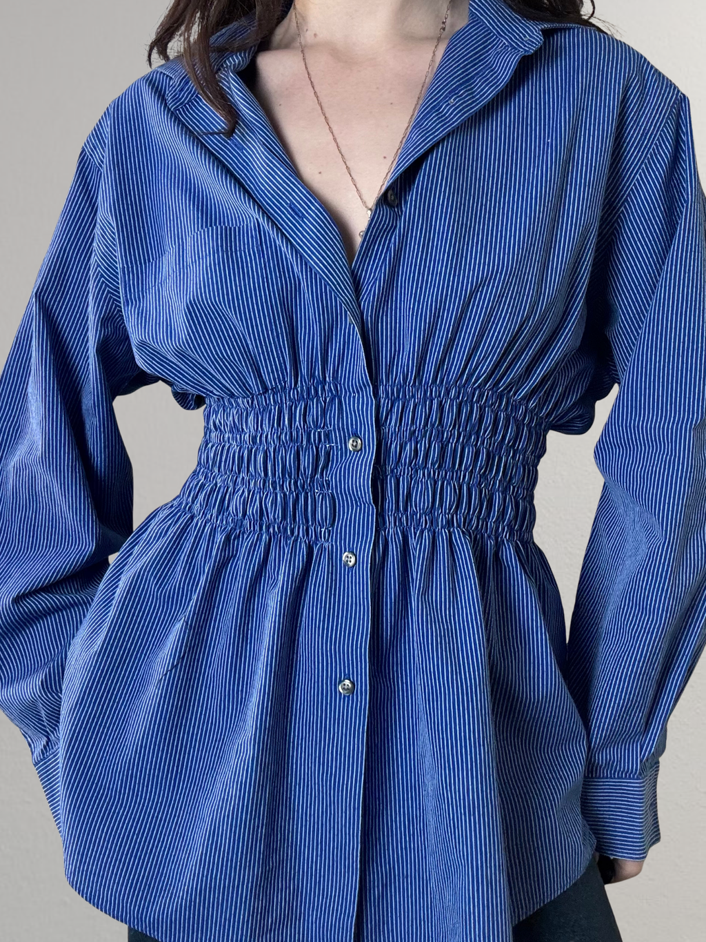 Marielle Top / Blue & Gray Stripes M