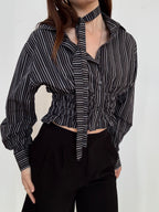 Marielle Top / Black & Gray Stripes / ML
