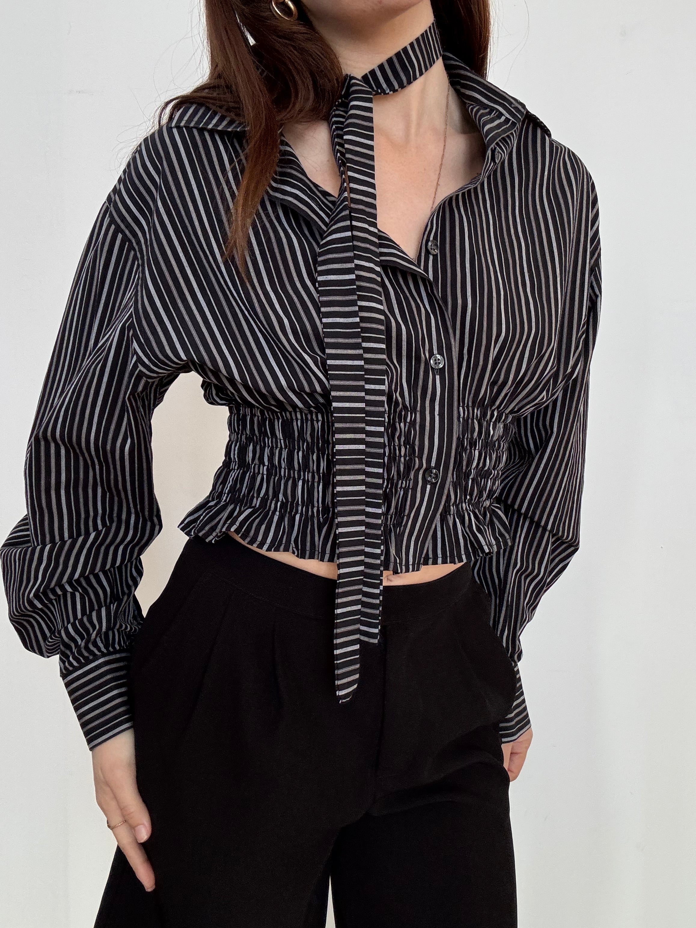 Marielle Top / Black & Gray Stripes / ML