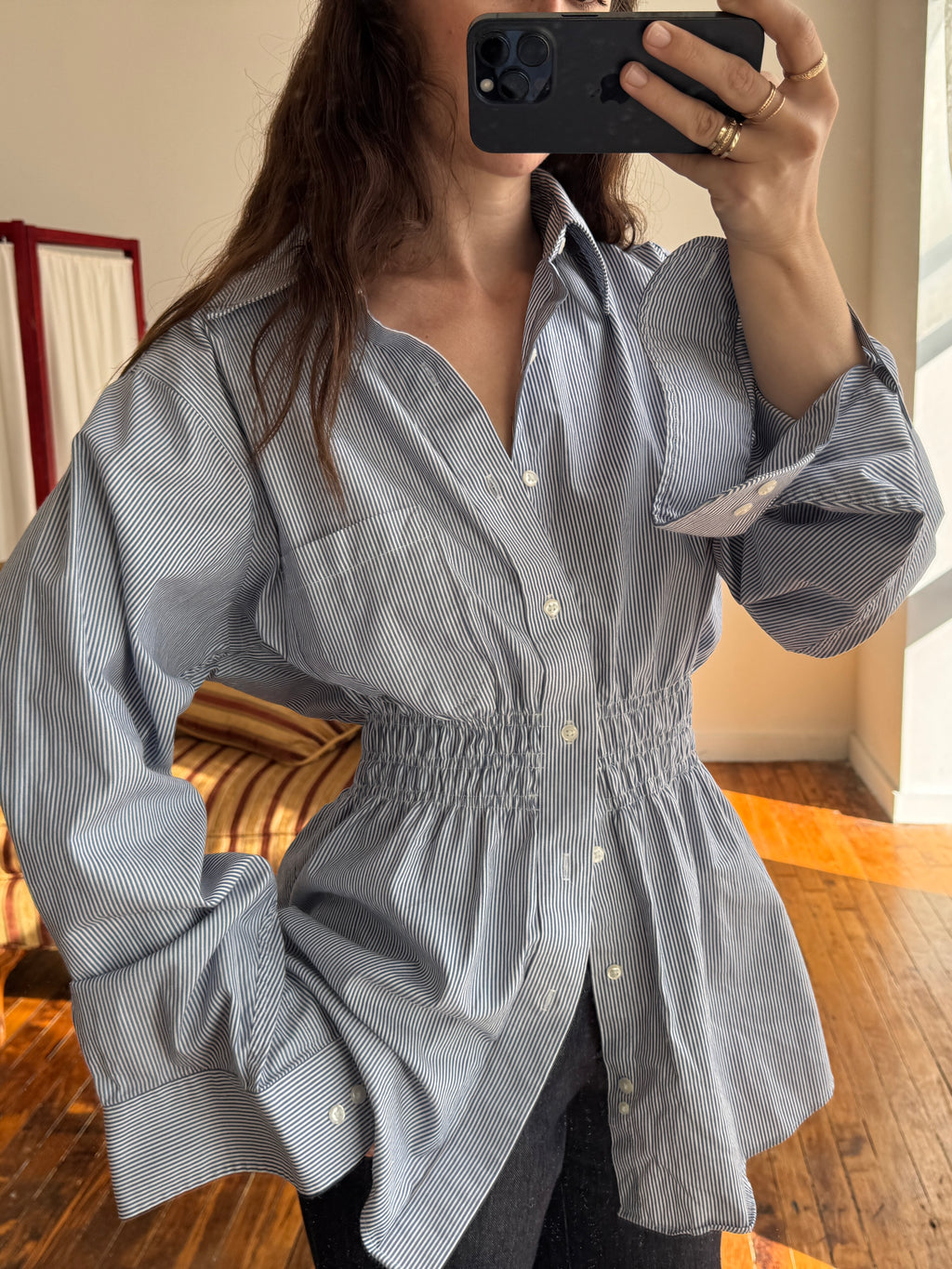 Elodie Top in French Blue Stripes (L/XL)