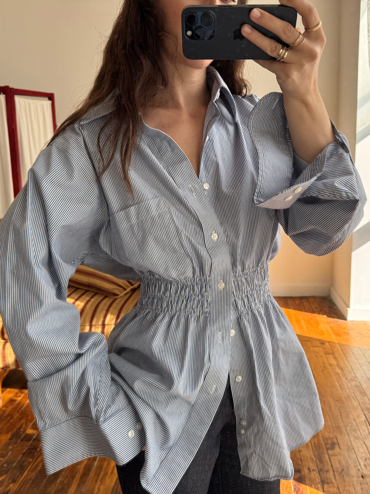 Elodie Top in French Blue Stripes (L/XL)