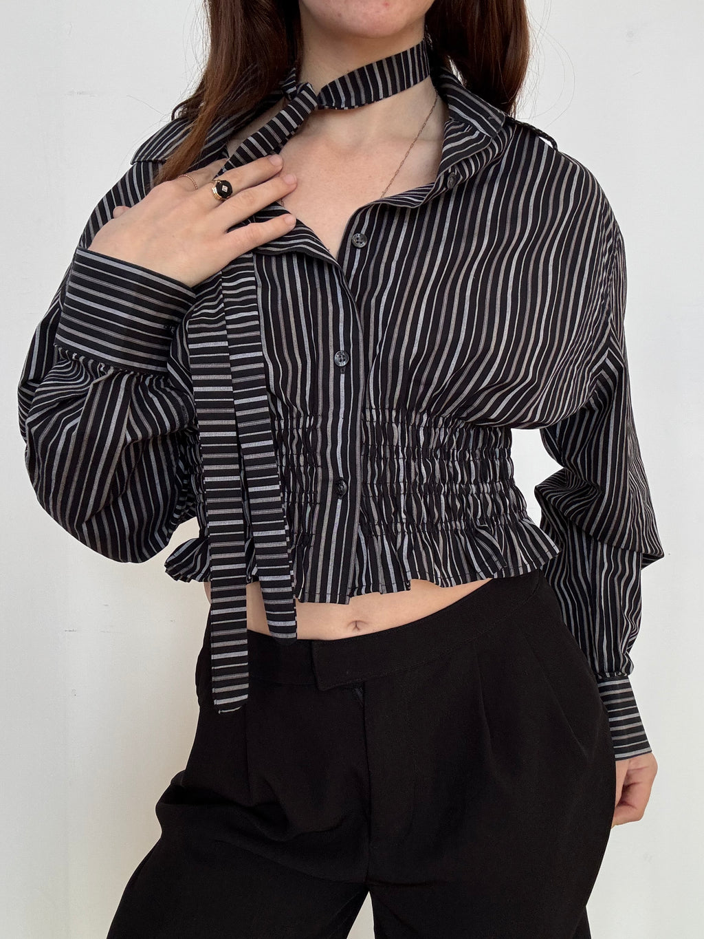 Marielle Top / Black & Gray Stripes / ML