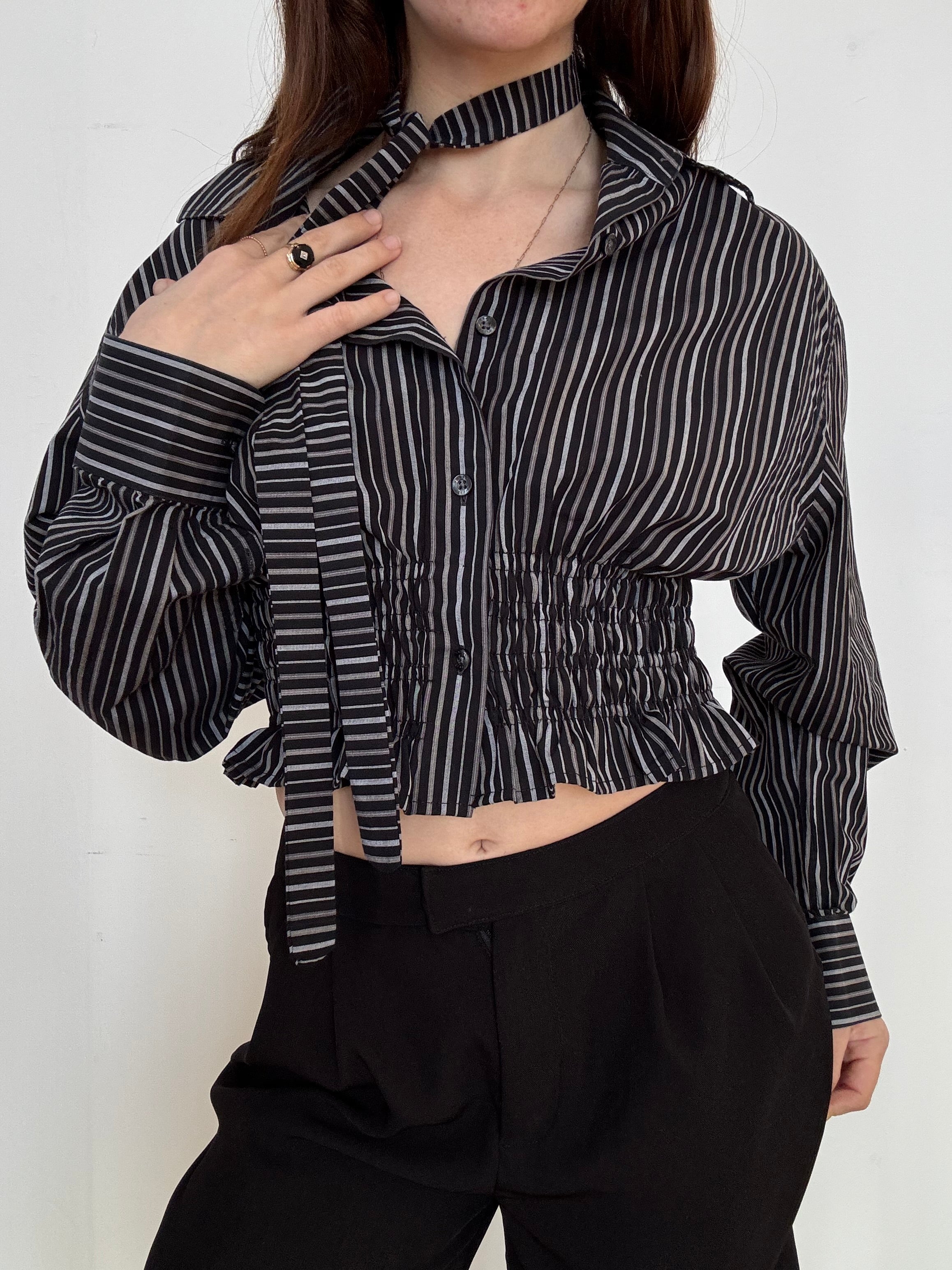 Marielle Top / Black & Gray Stripes / ML
