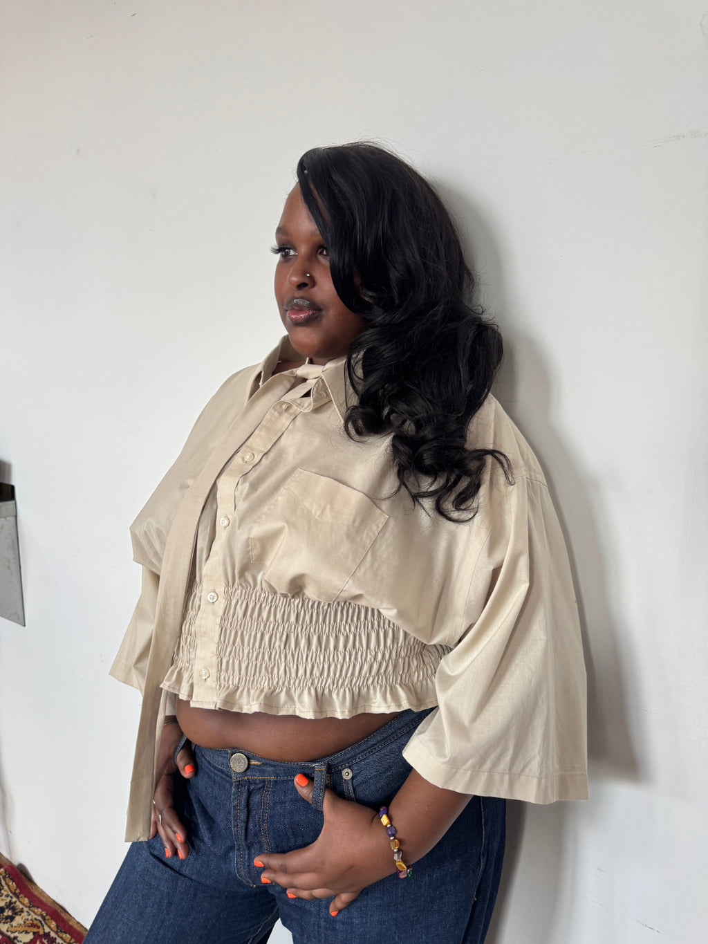 Marielle Top / Beige Short Sleeve 2X-3X