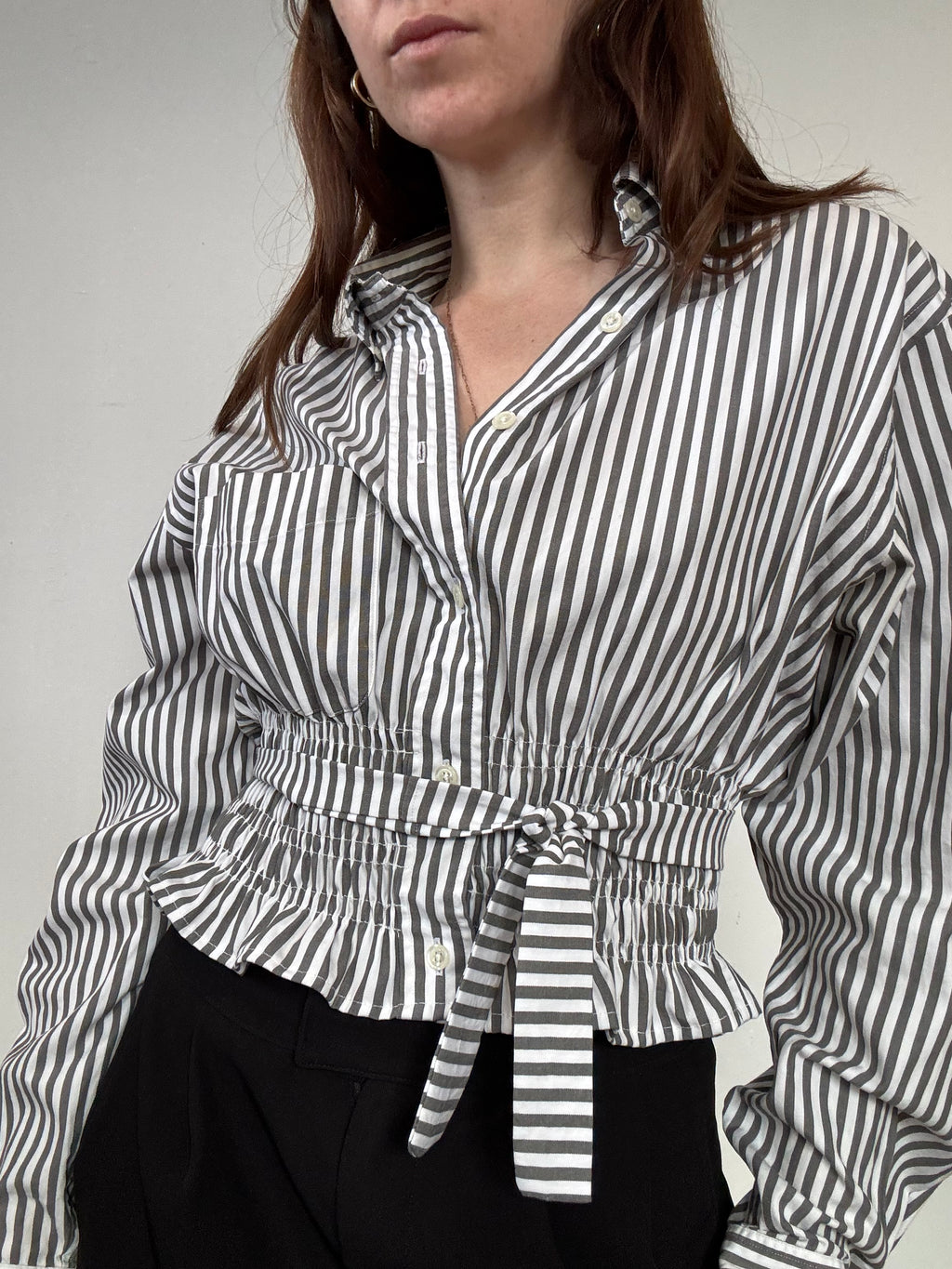 Marielle Top / Shaded Green Stripes / M