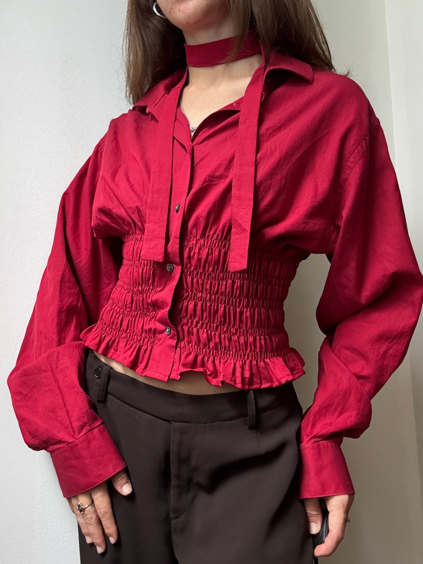 Marielle Top / Red & Mini Gray Stripes / S - M