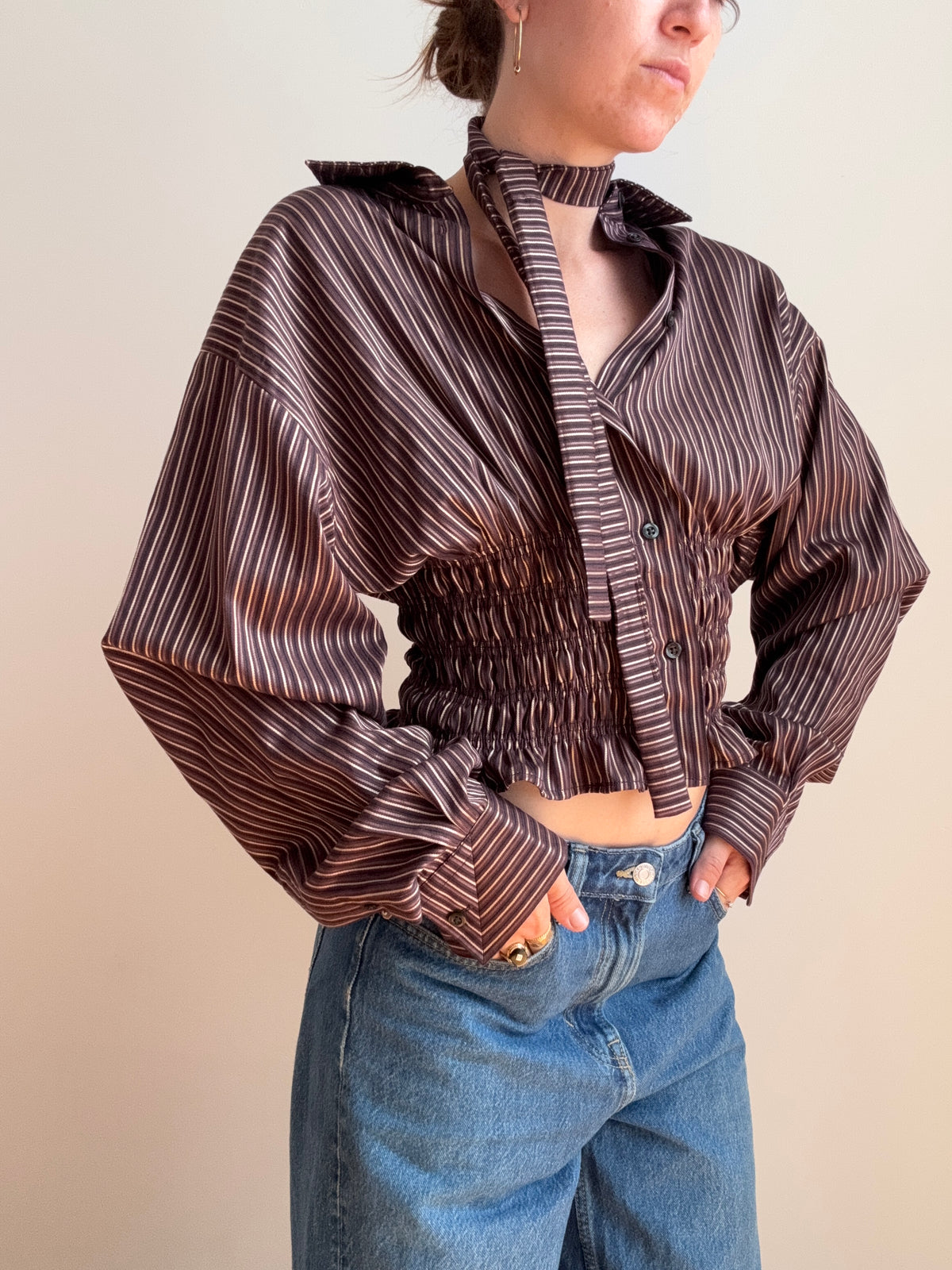 Marielle Top in Plum & Gold Stripes (M-L)