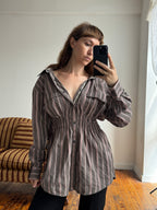 Elodie Top in Mousy Brown & Pink Stripes (L/XL)