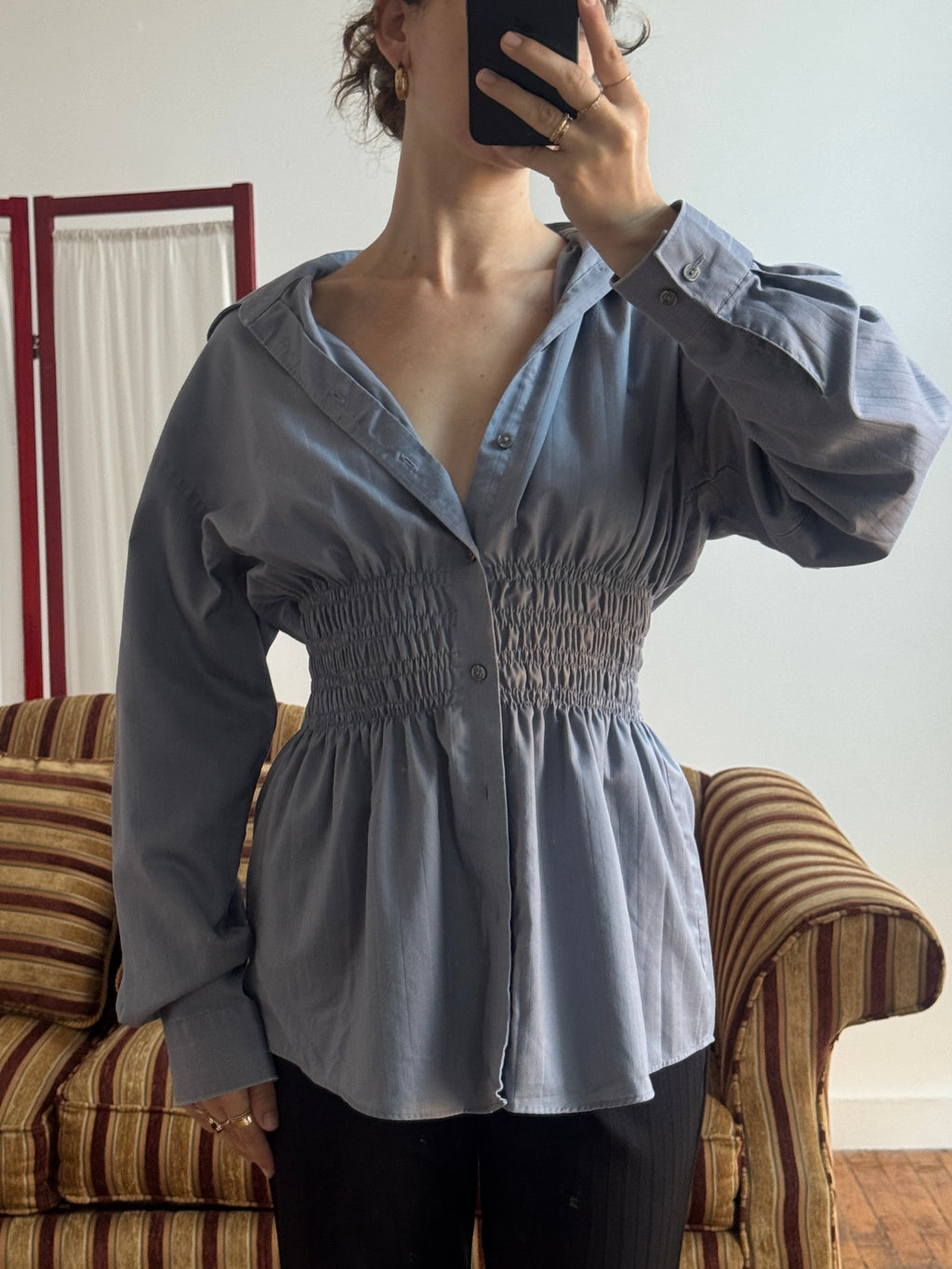 Elodie Top in Gray Sheen Stripes (M/L)