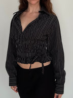 MARIELLE TOP in Black Stripes with Silver Thread (S/M)