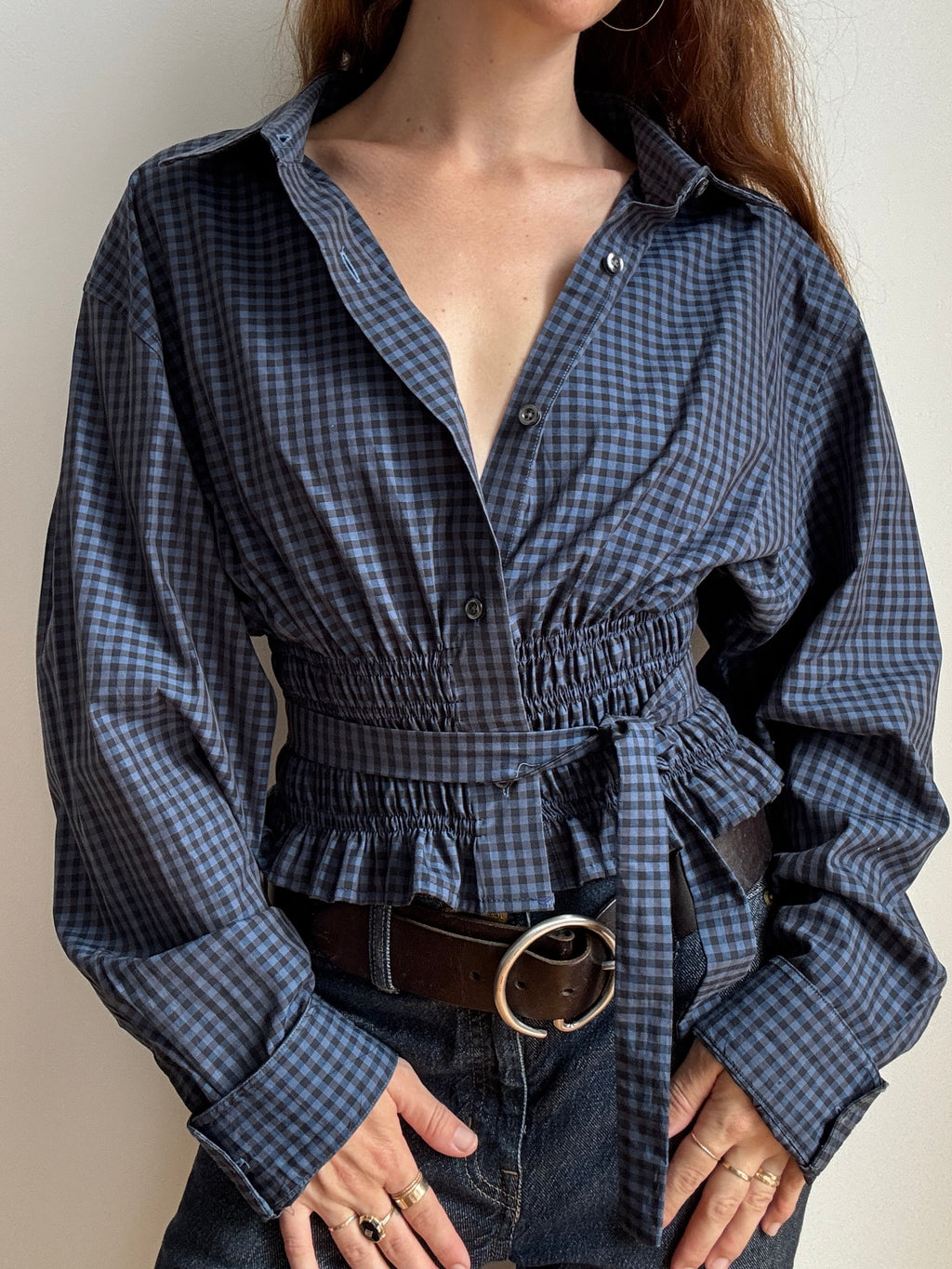 MARIELLE TOP in Blue Plaid (M/L)