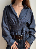 MARIELLE TOP in Blue Plaid (M/L)