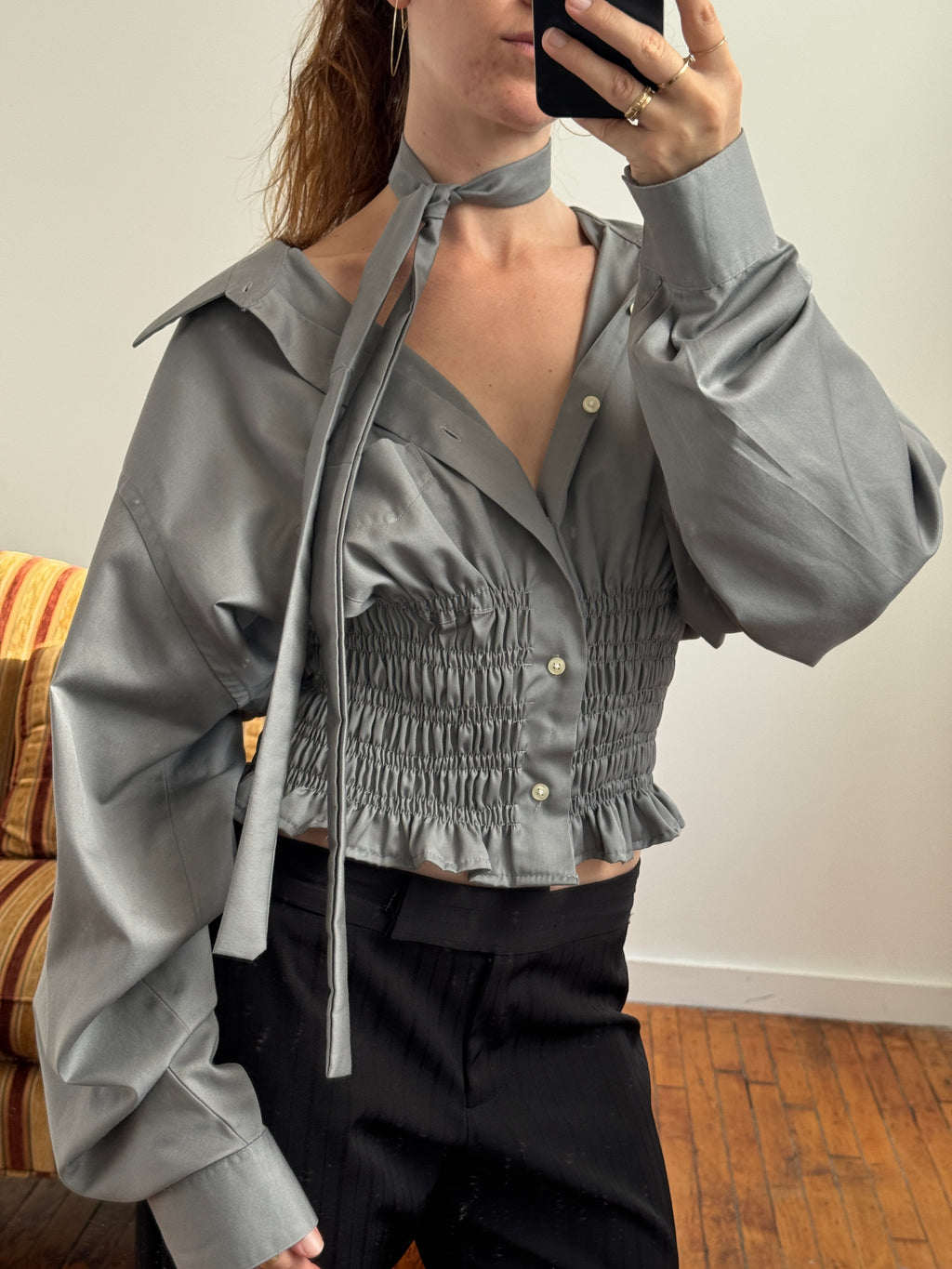 MARIELLE TOP in Sheen Gray (L/XL)
