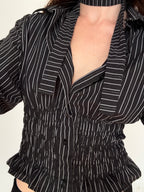 MARIELLE TOP in Black Stripes with Silver Thread (S/M)
