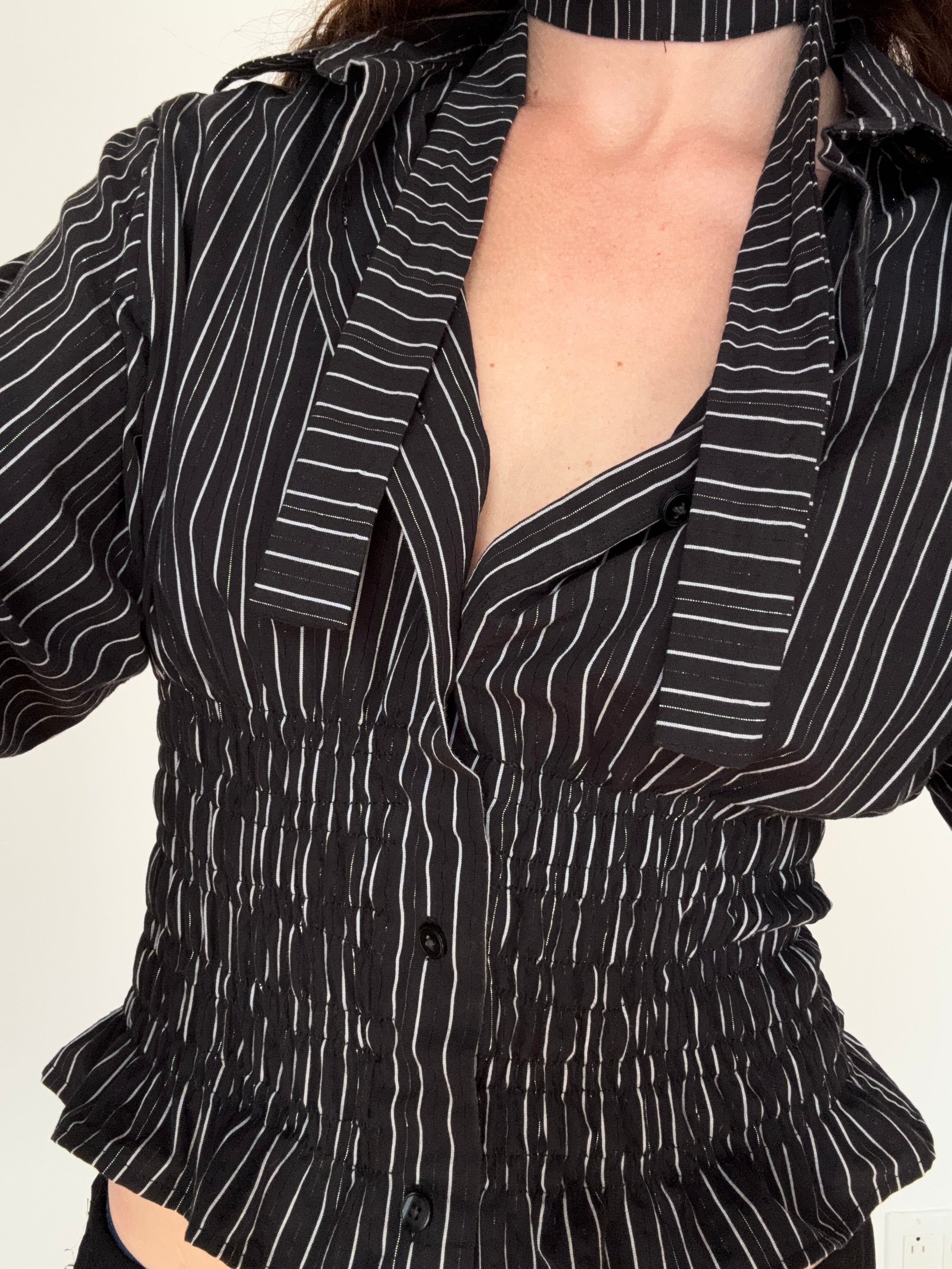 MARIELLE TOP in Black Stripes with Silver Thread (S/M)