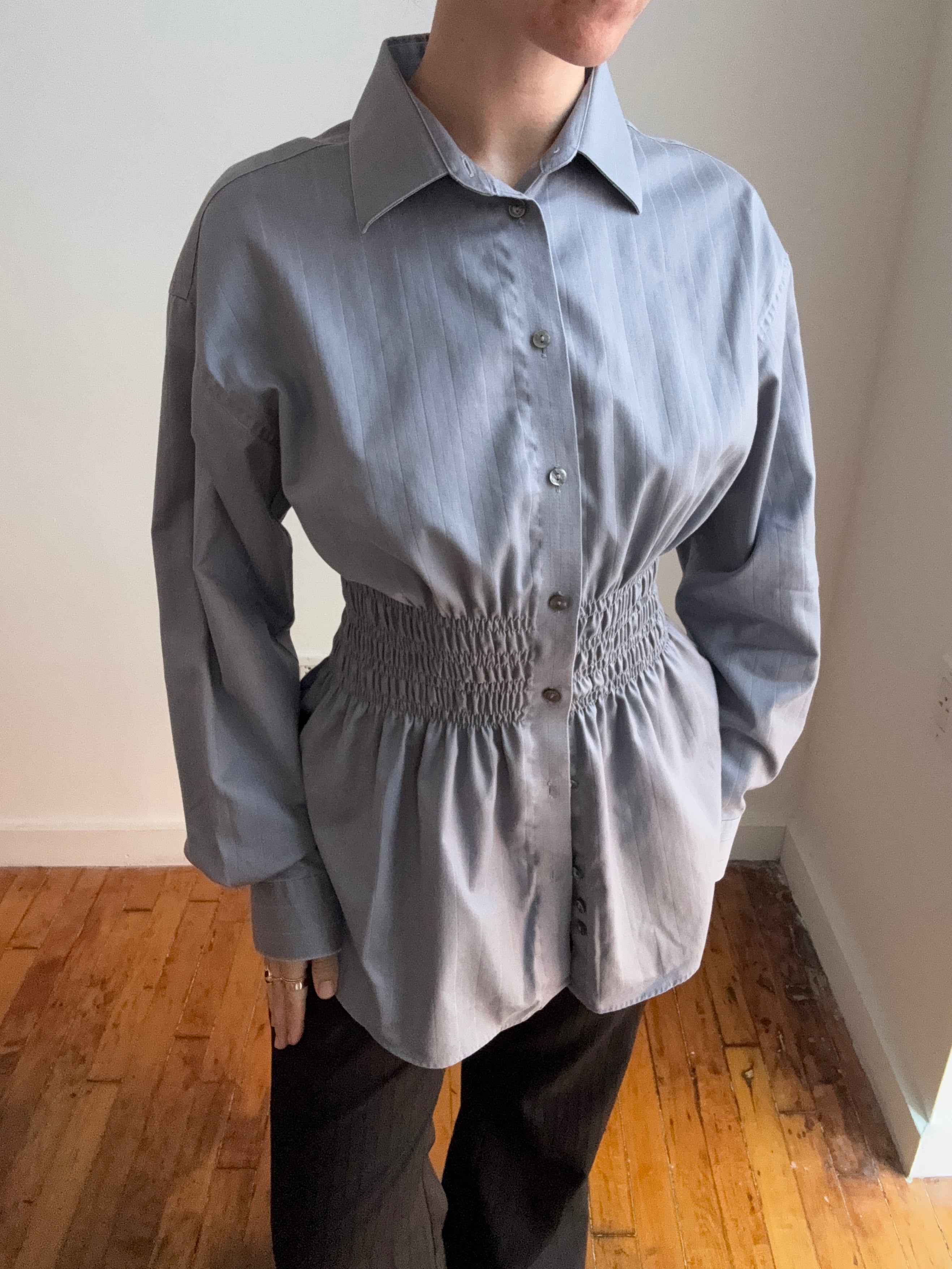 Elodie Top in Gray Sheen Stripes (M/L)