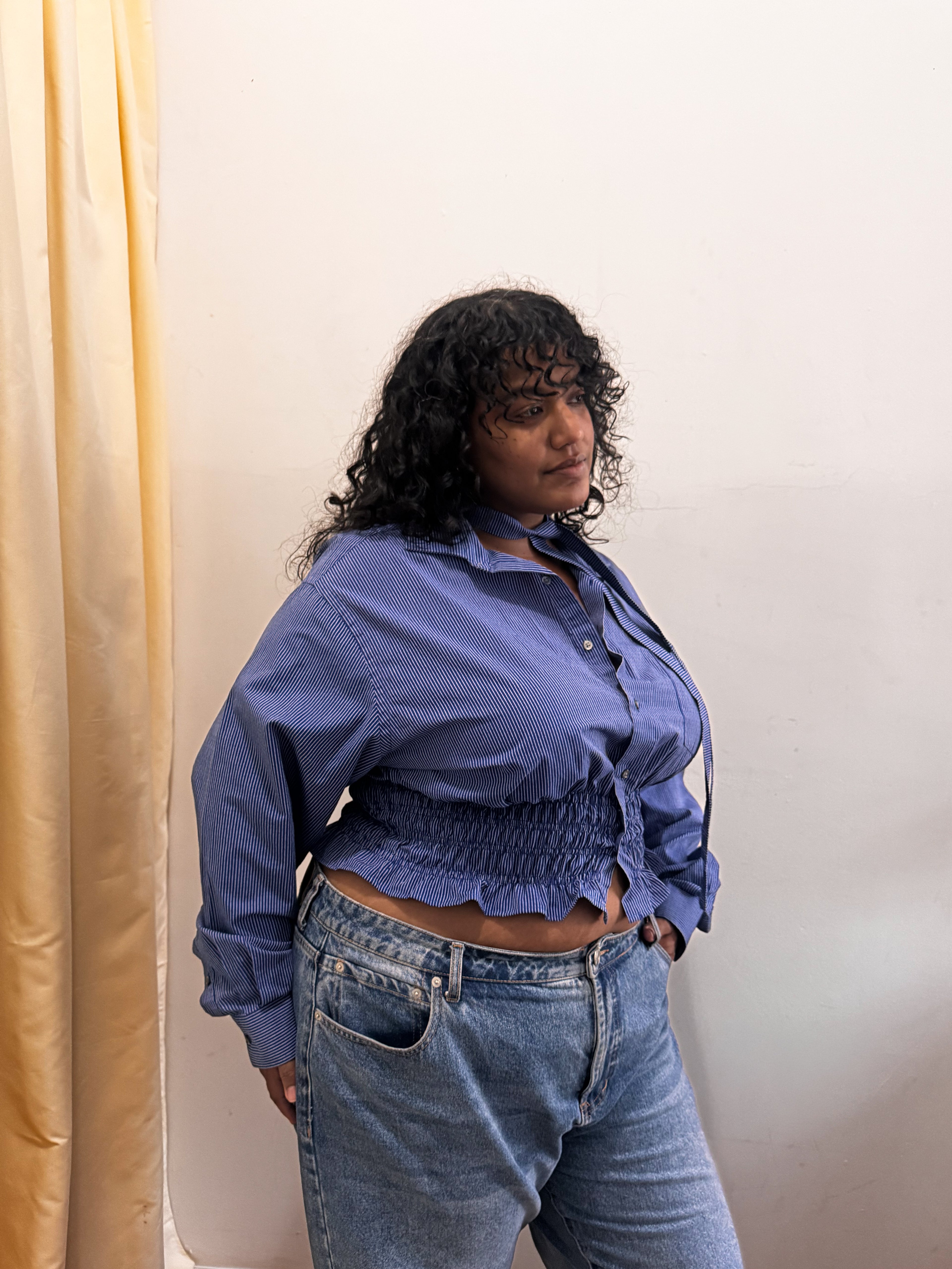 Marielle Top / Blue & Gray Stripes XL-1X