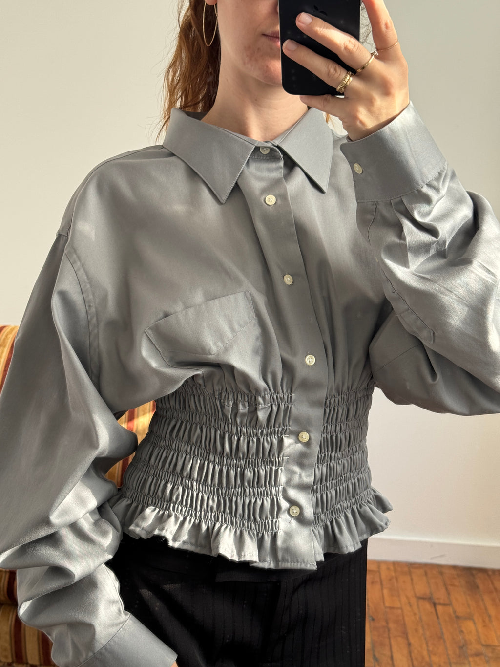 MARIELLE TOP in Sheen Gray (L/XL)