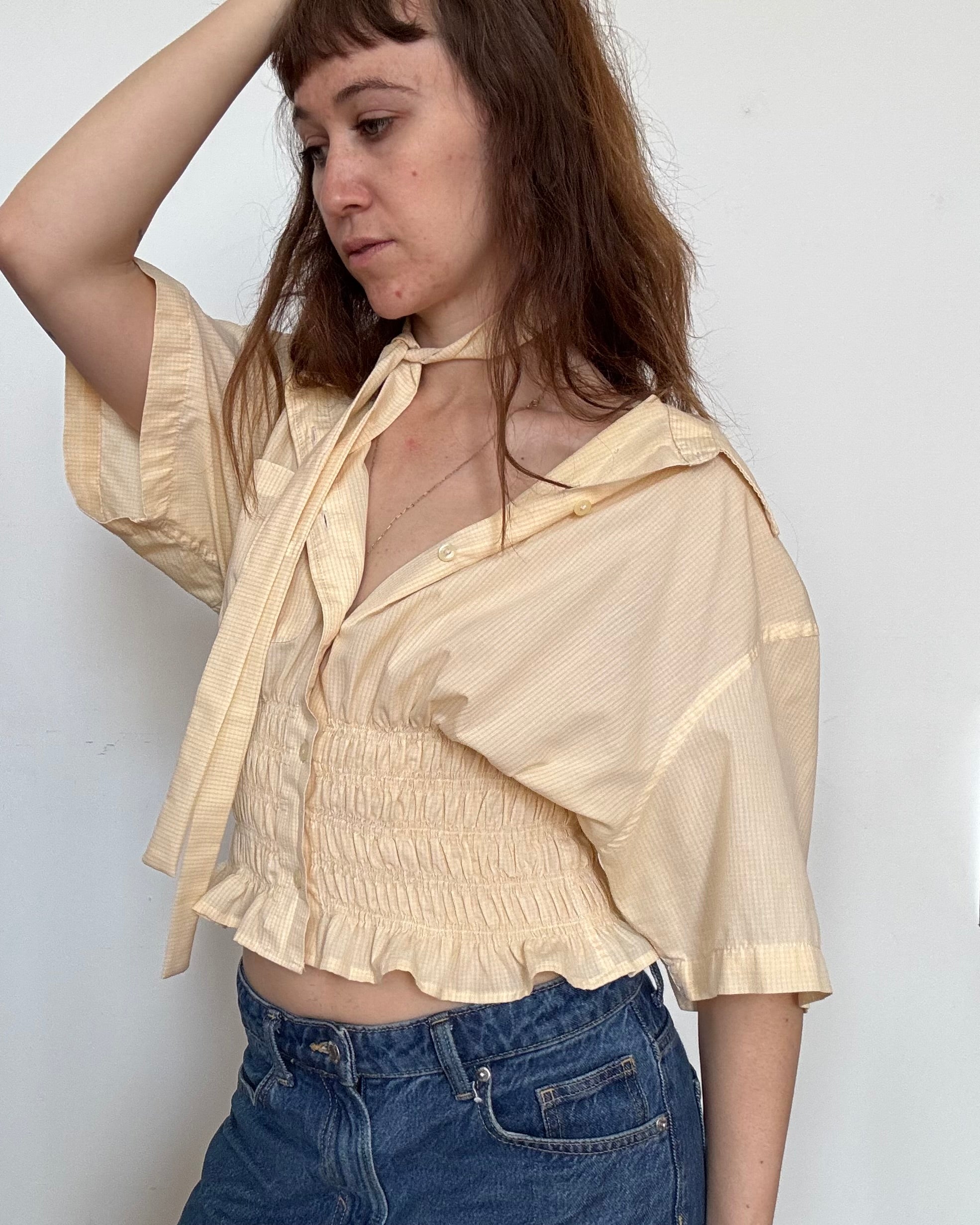 Marielle Top / Yellow Check Short Sleeves/ M-L