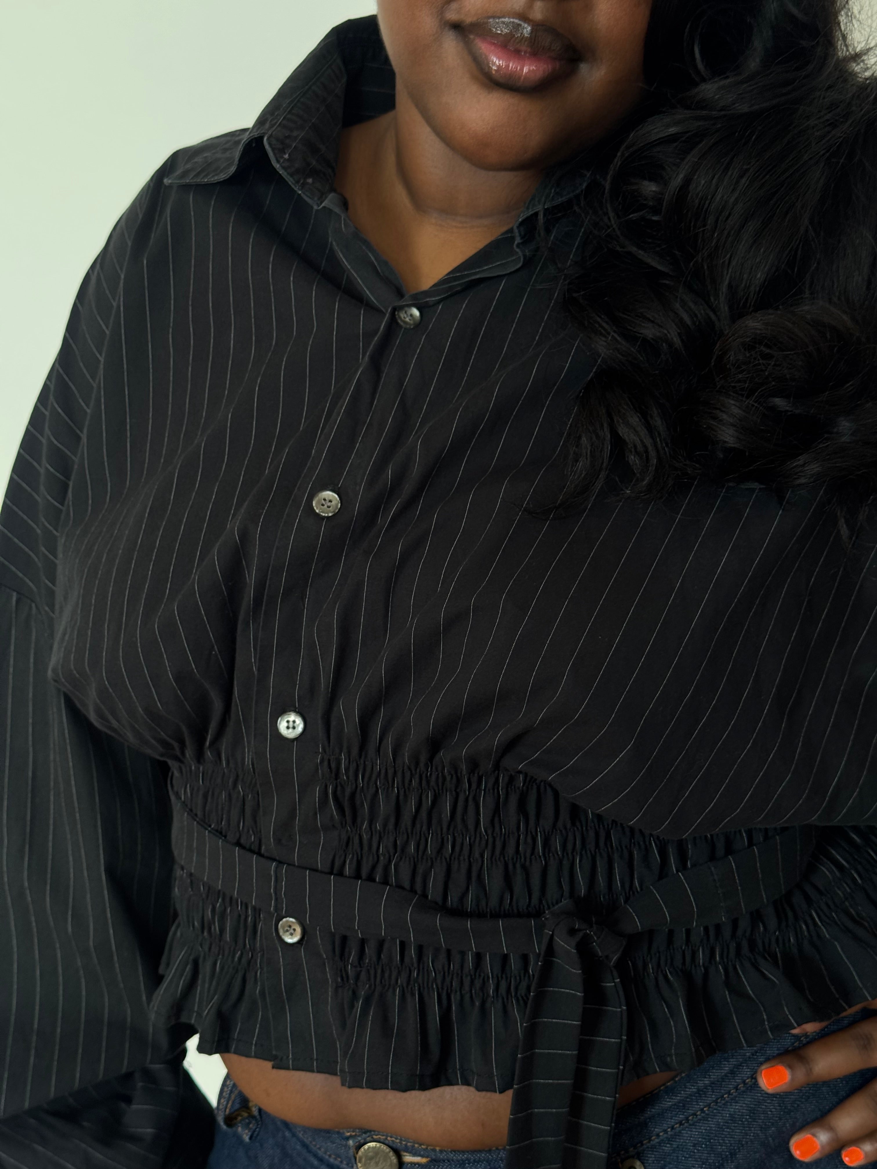 Marielle Top / Black Pinstripes 2X-3X