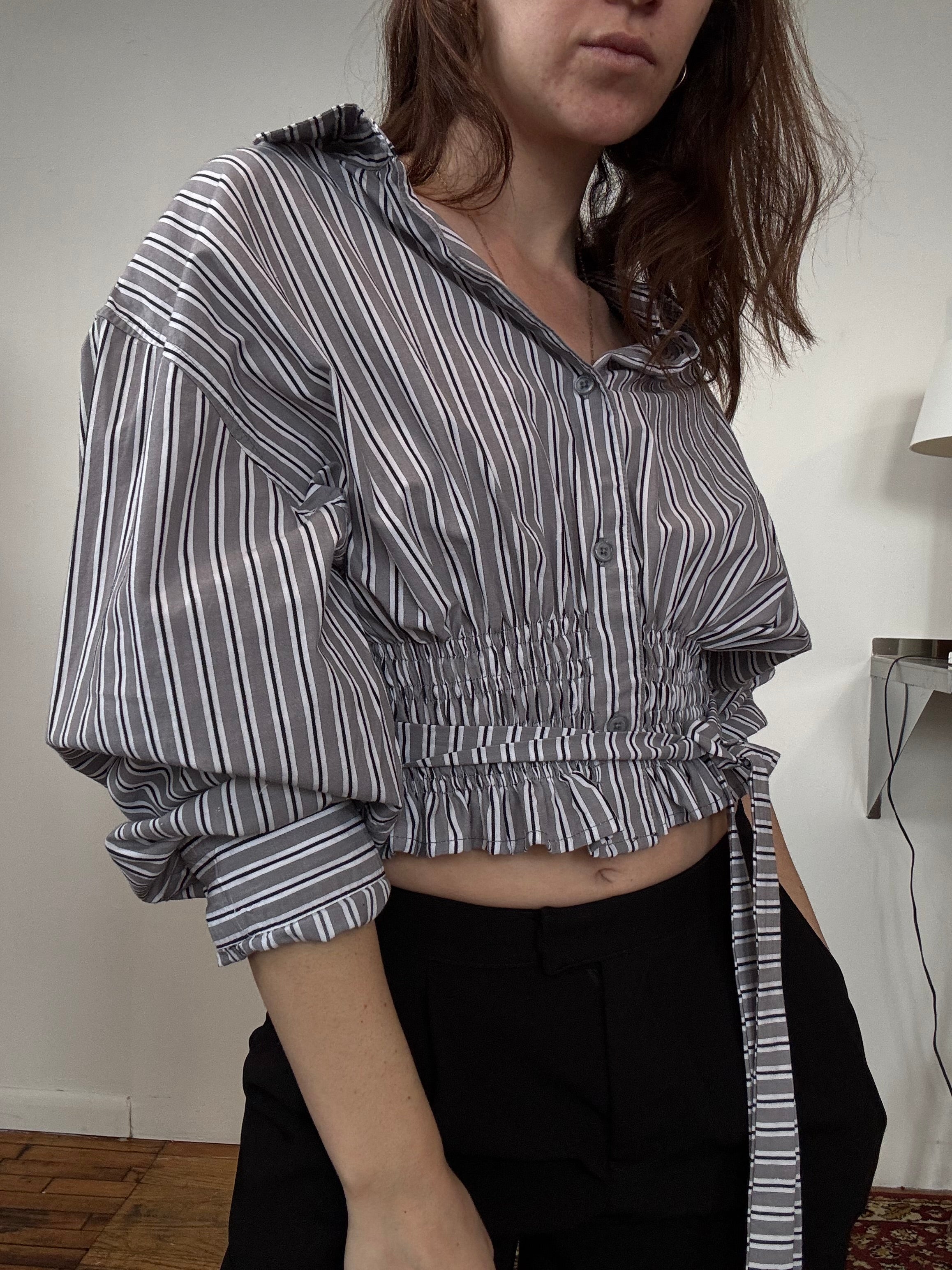 Marielle Top / Gray Contrast Stripes / LXL