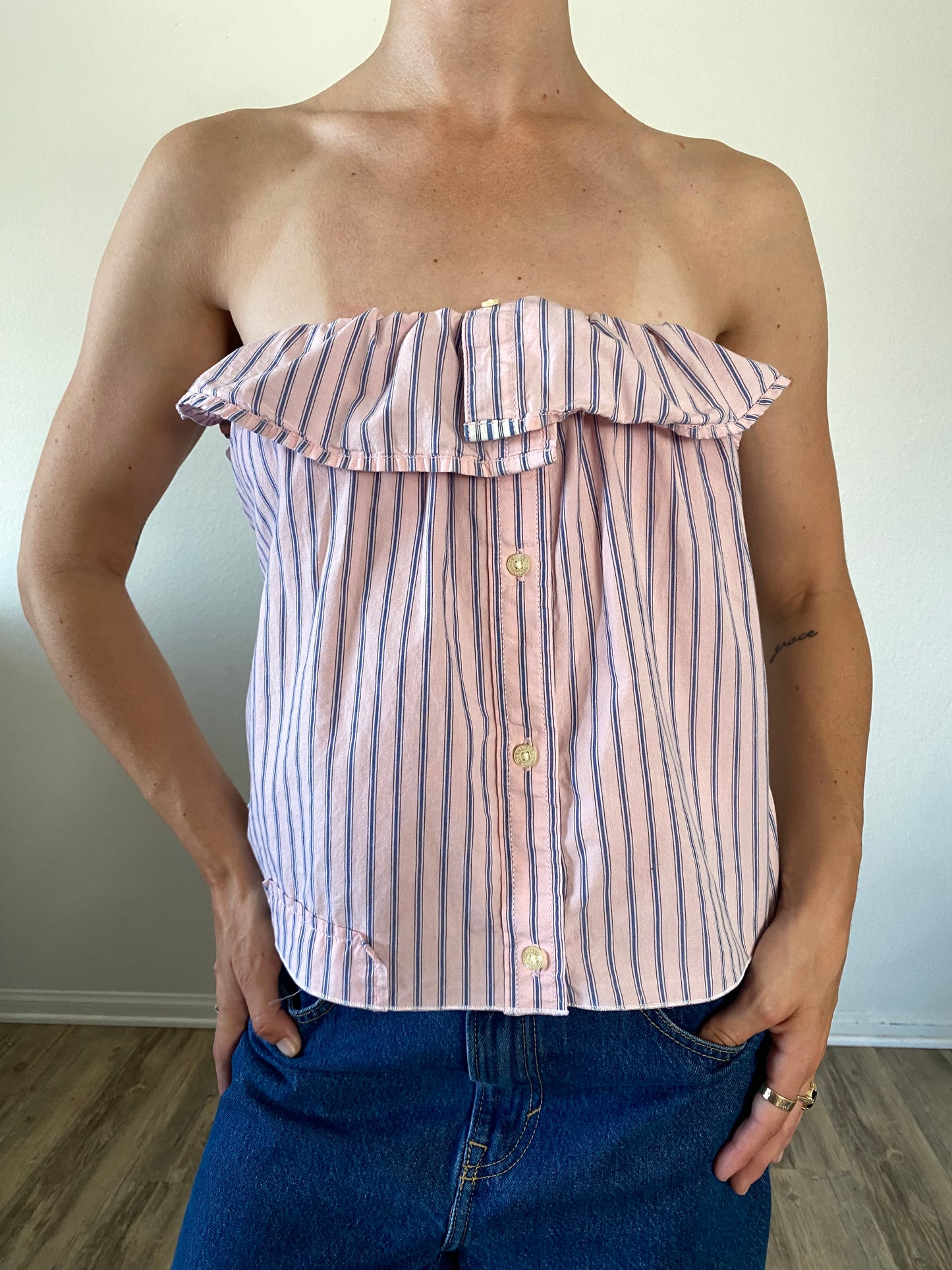The Camille Top / Pink & Blue Stripes / L-XL