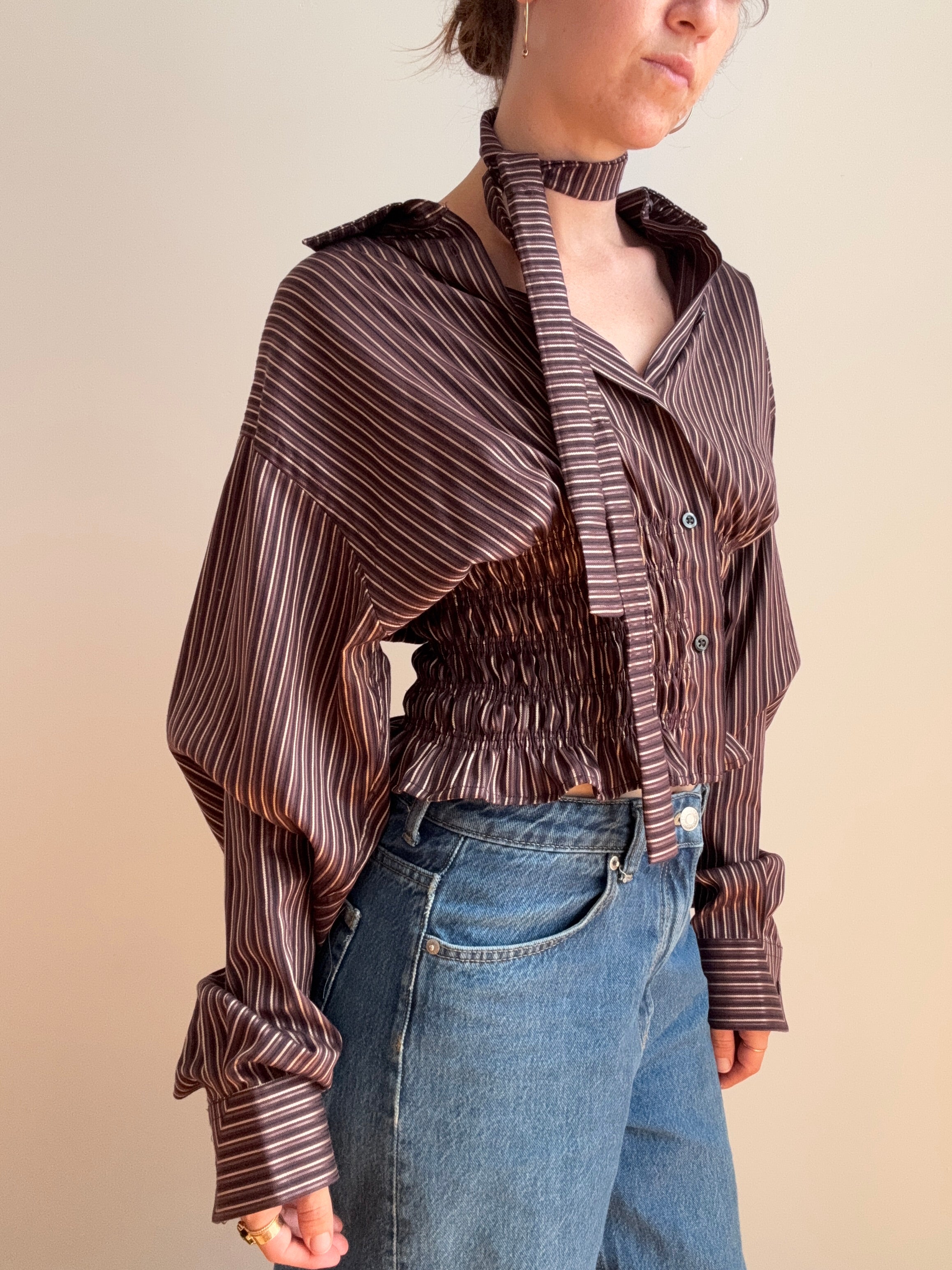Marielle Top in Plum & Gold Stripes (M-L)