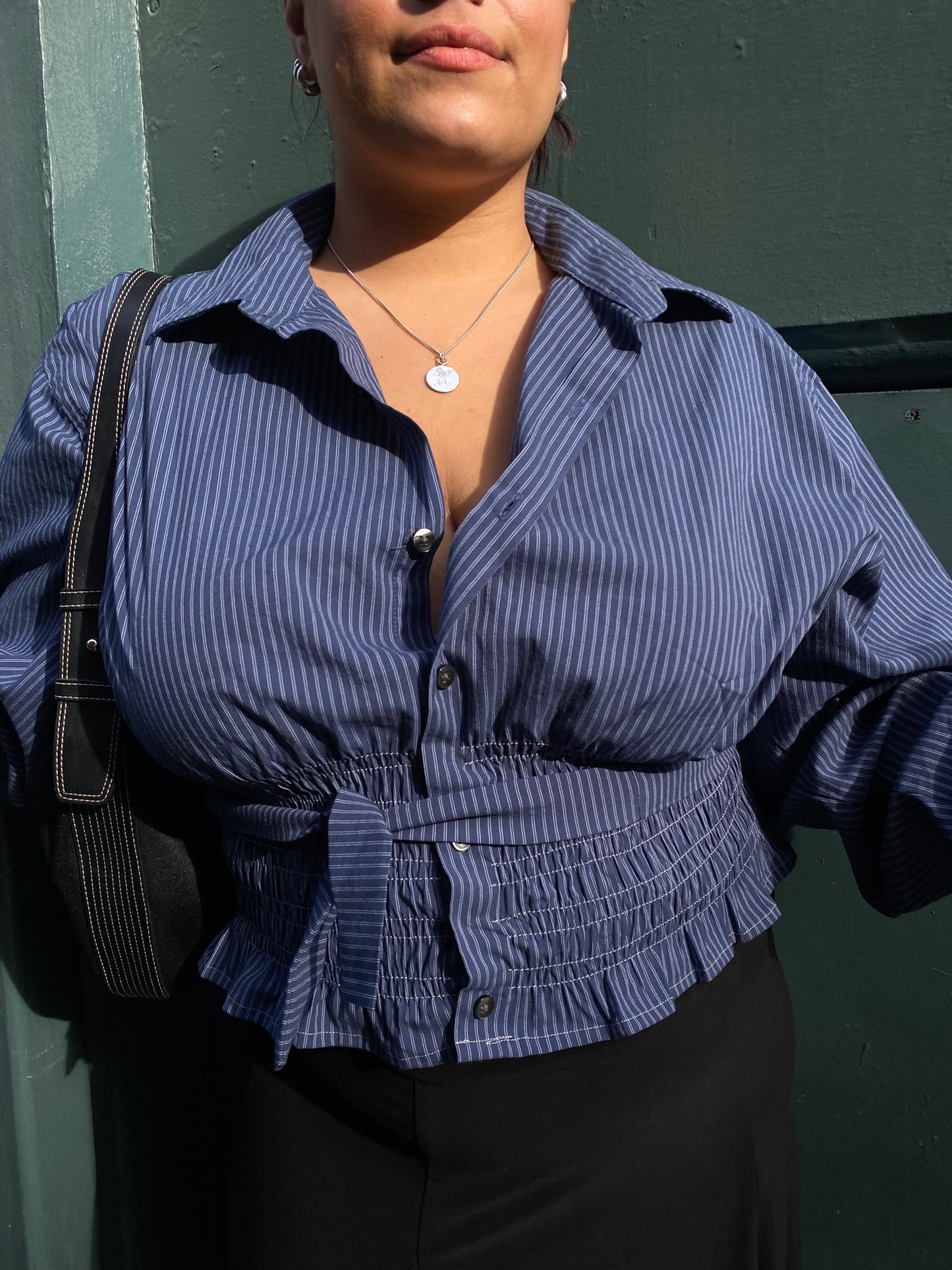 Marielle Top / Blue & Gray Stripes / L-XL