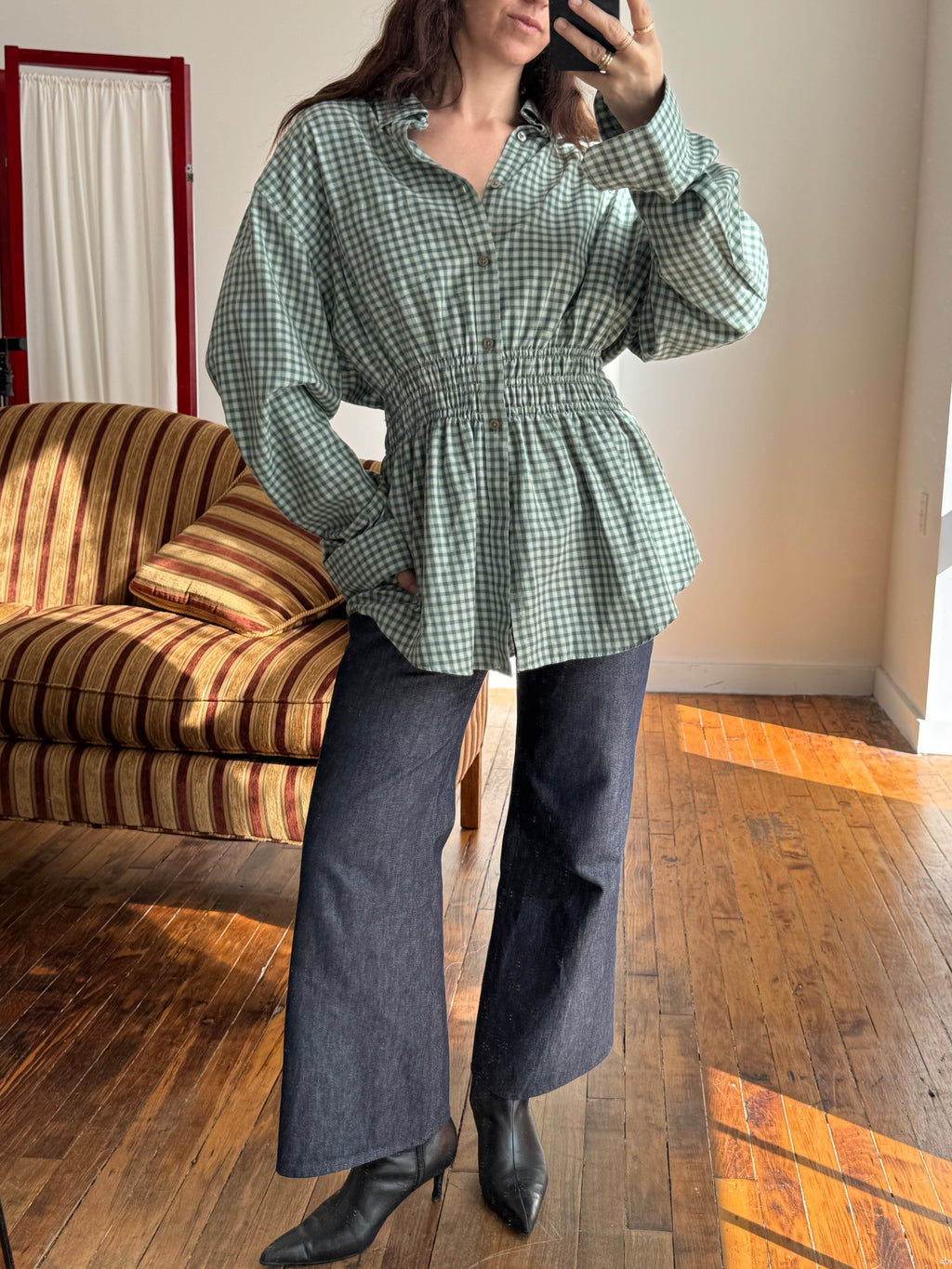 Elodie Top in Green Plaid (M/L)