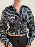 MARIELLE TOP in Black & Light Blue Stripes (S/M)