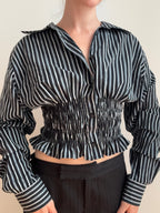 MARIELLE TOP in Black & Light Blue Stripes (S/M)