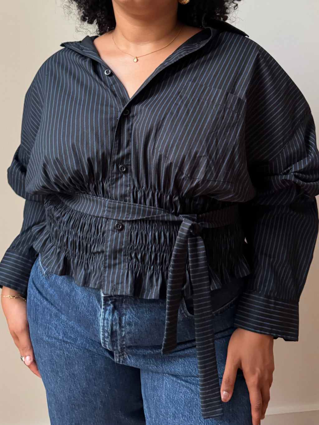 Marielle Top in Black & Blue Stripes (1X-3X)