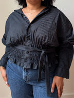 Marielle Top in Black & Blue Stripes (1X-3X)