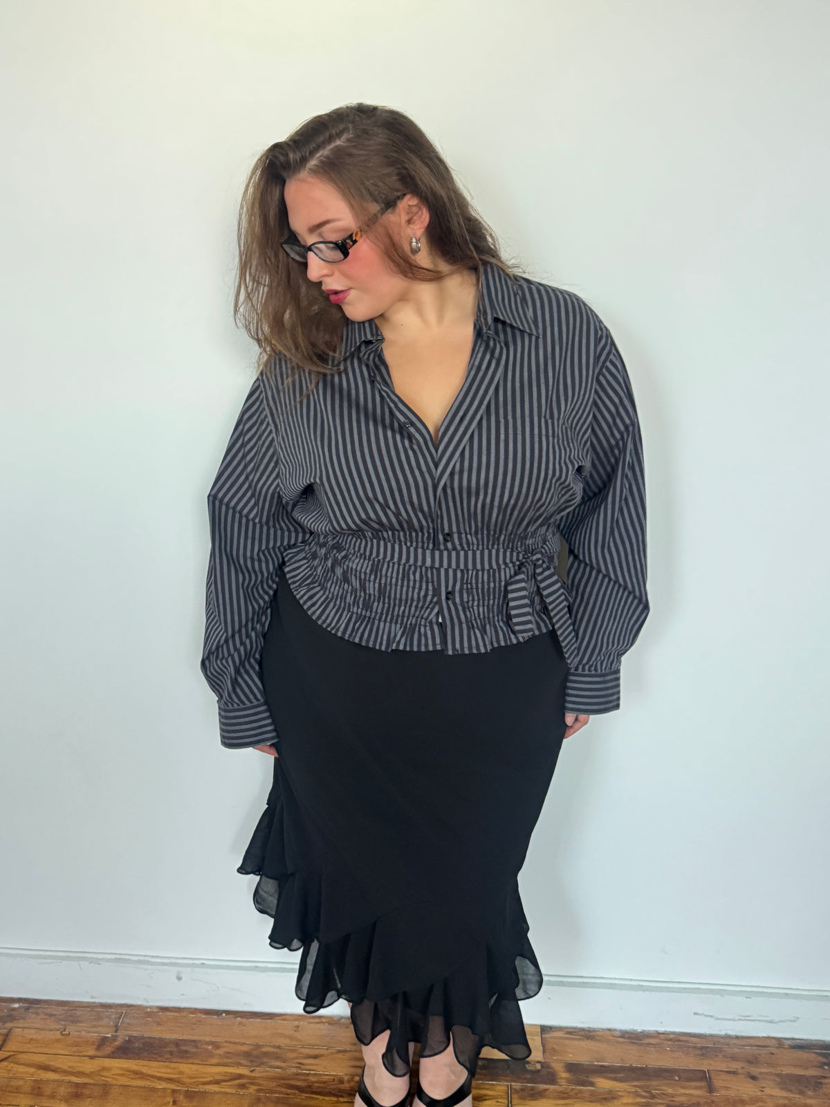 Marielle Top in BLACK & GRAY Stripes (1X-2X)