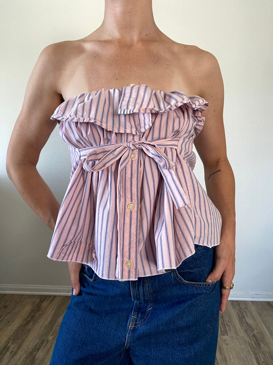The Camille Top / Pink & Blue Stripes / L-XL
