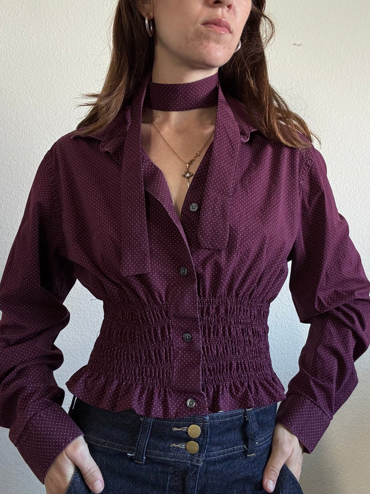 Marielle Top / Burgundy Polka Dots