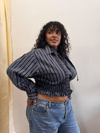 Marielle Top / Black w Blue & White Stripes 1X-2X