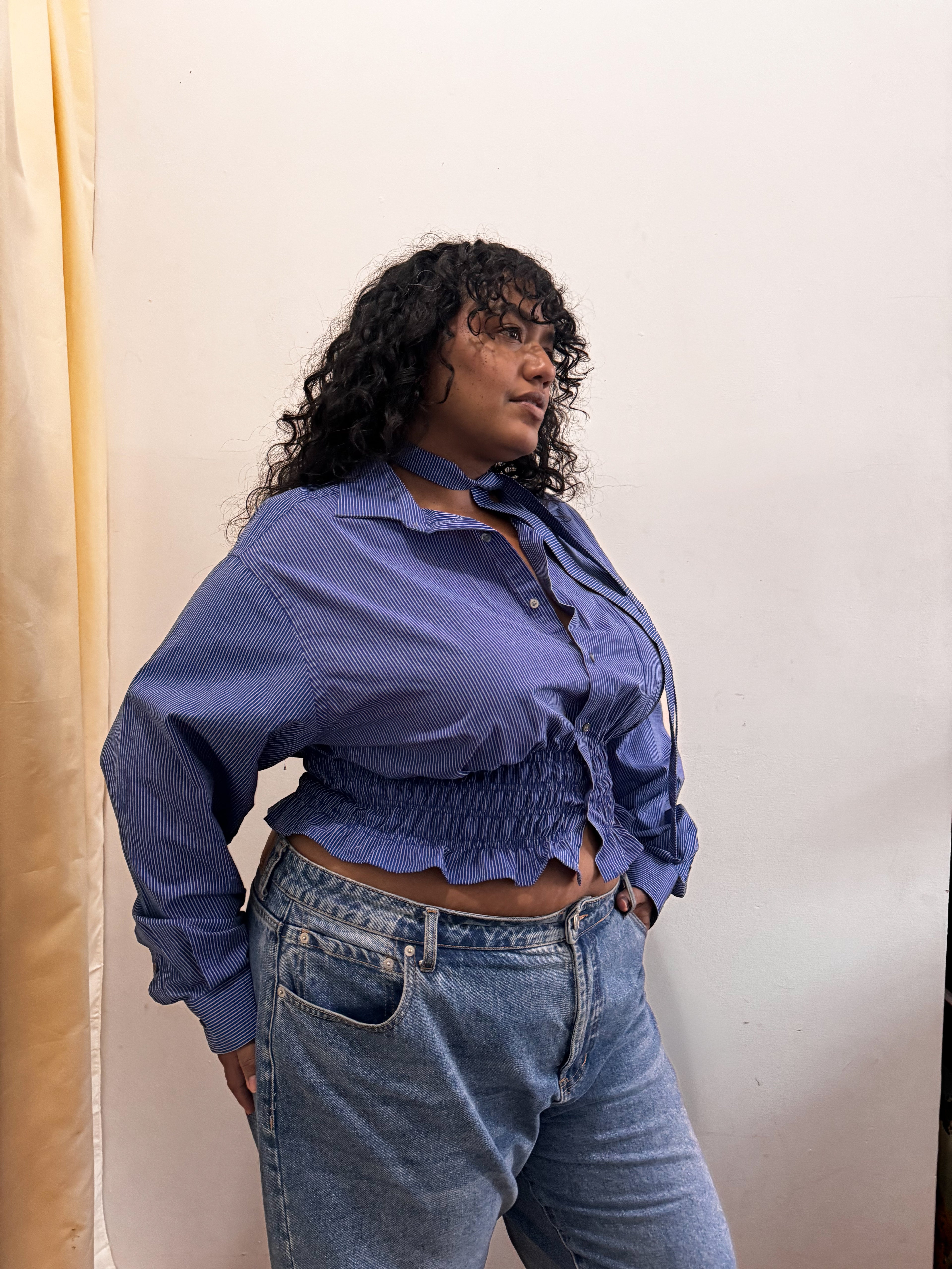 Marielle Top / Blue & Gray Stripes XL-1X