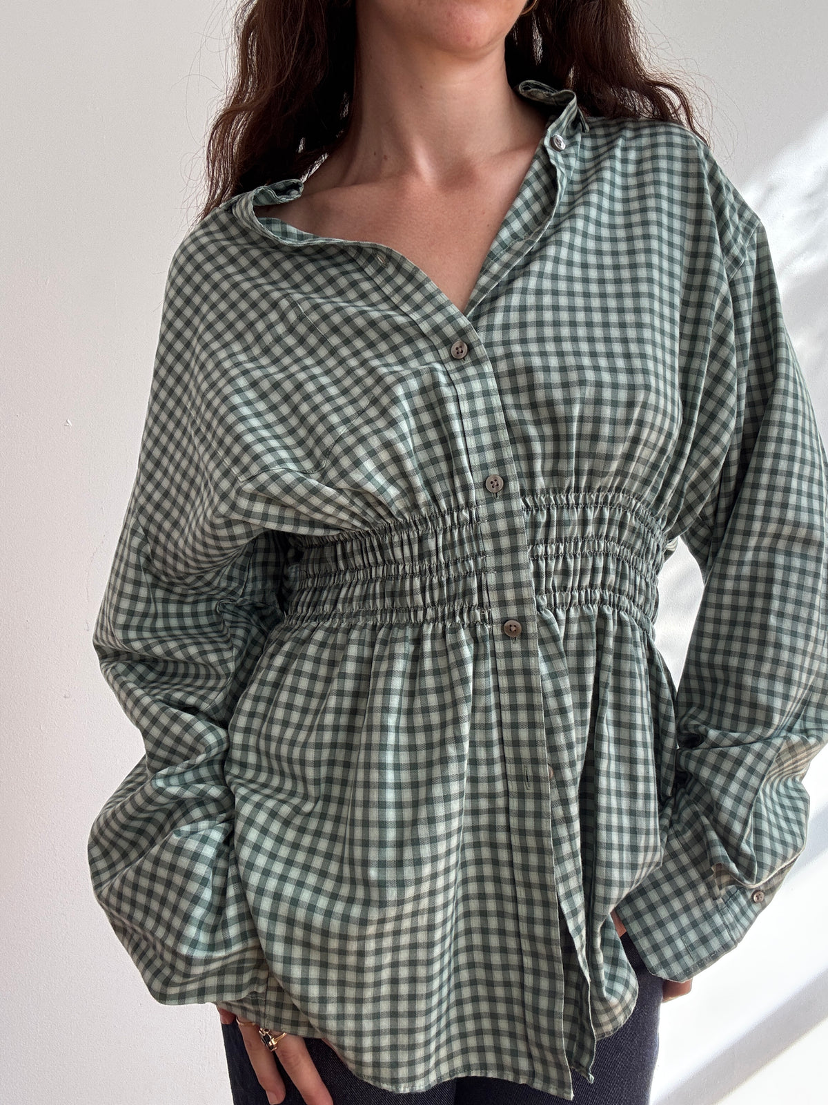 Elodie Top in Green Plaid (M/L)