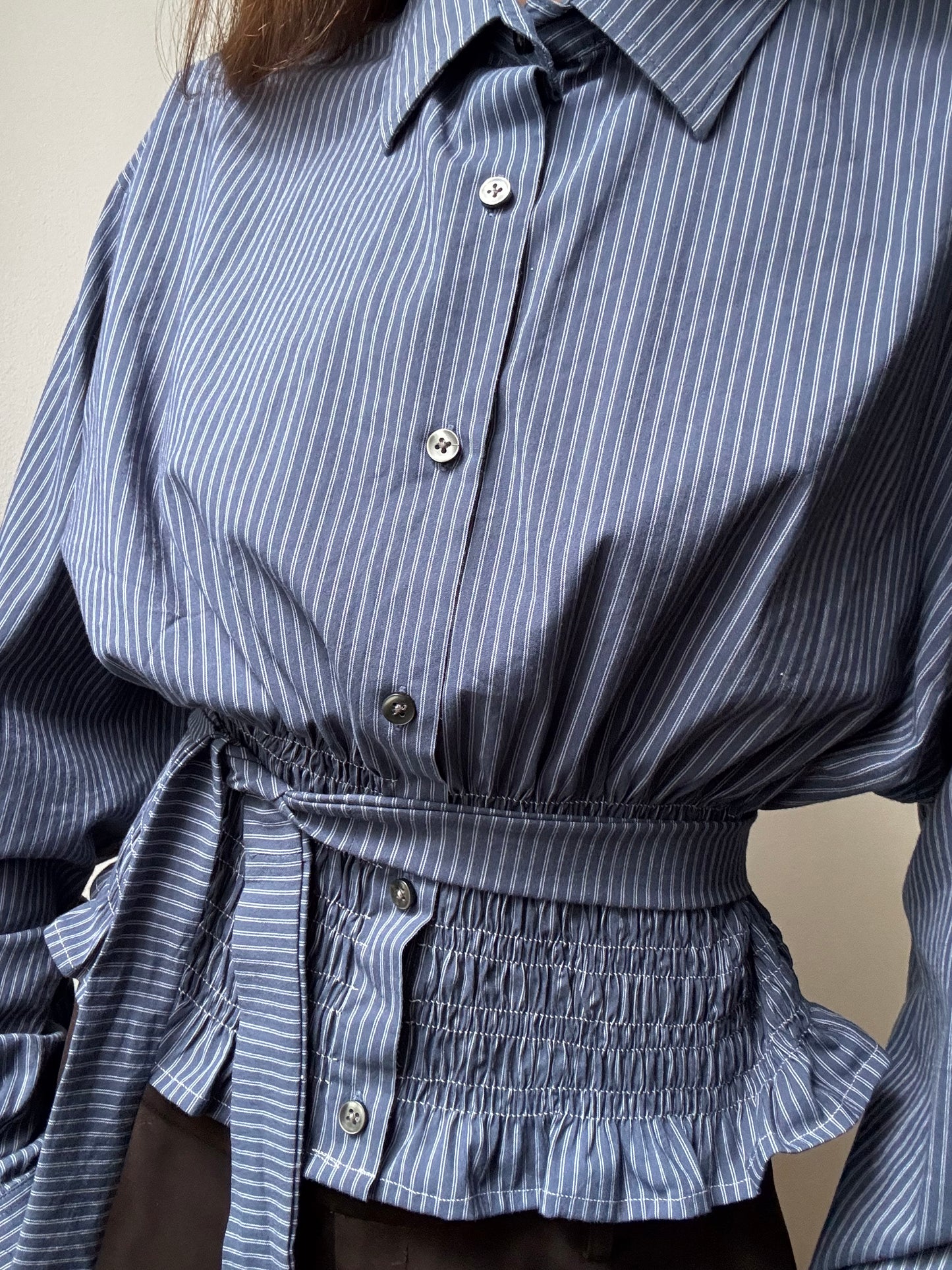 Marielle Top / Blue & Gray Stripes / L-XL