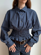 MARIELLE TOP in Blue Plaid (M/L)