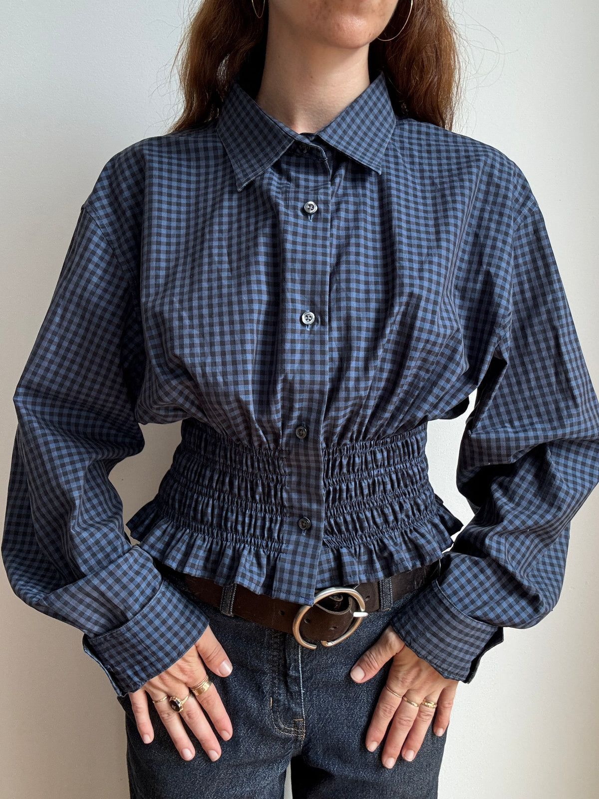 MARIELLE TOP in Blue Plaid (M/L)