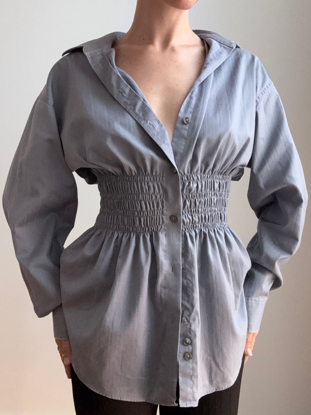 Elodie Top in Gray Sheen Stripes (M/L)