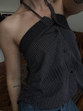 The Camille Top / Black Pinstripes / Small-Medium