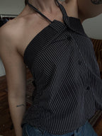 The Camille Top / Black Pinstripes / Small-Medium